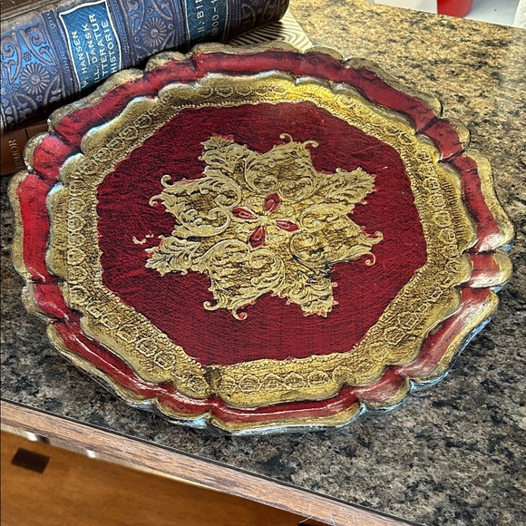 Vintage Florentine Red and Gold Decorative Tray - Picture 3 of 6